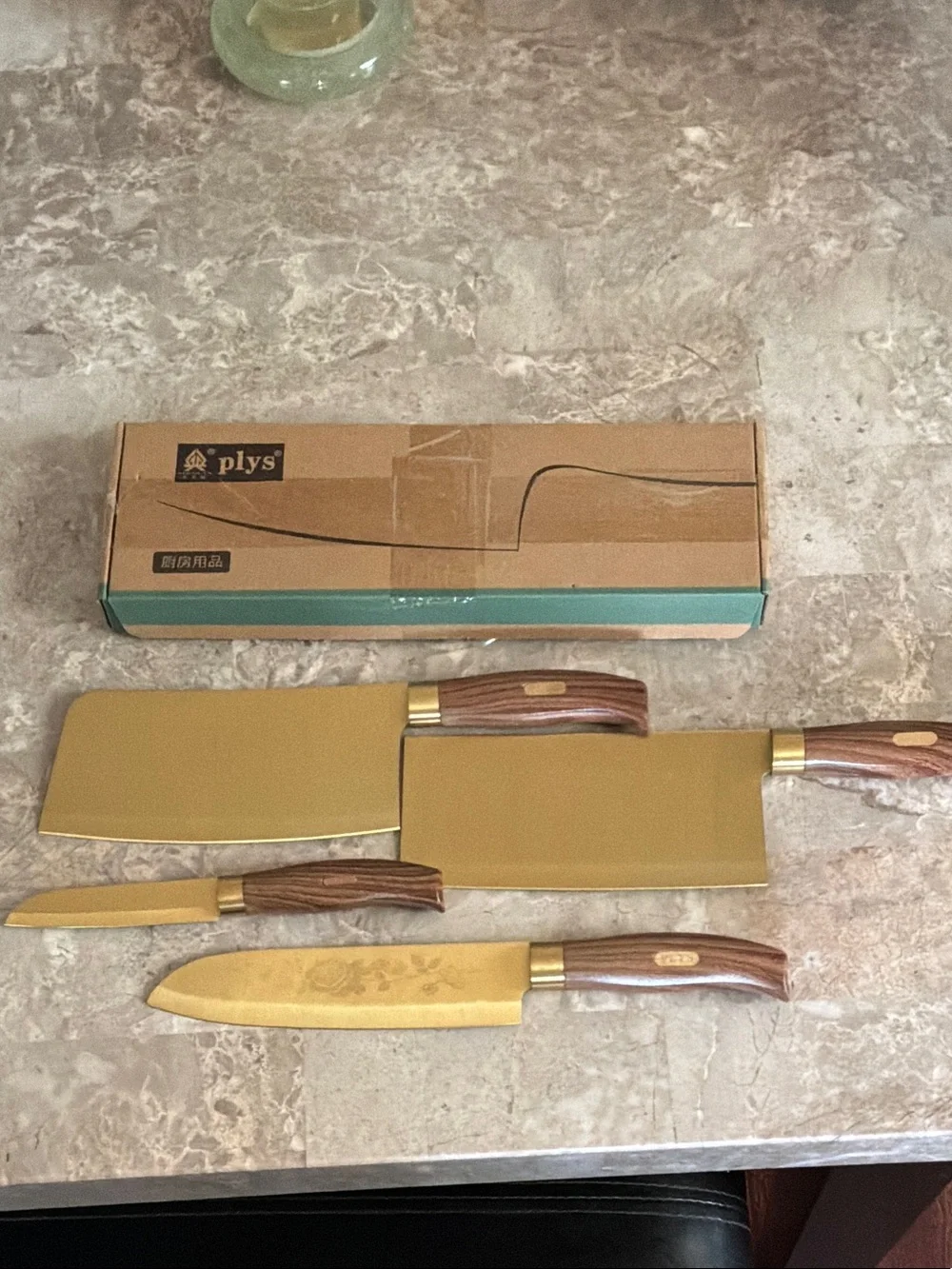 Plys Gold-Tone 4-Piece Kitchen Knife Set with Wood Handles